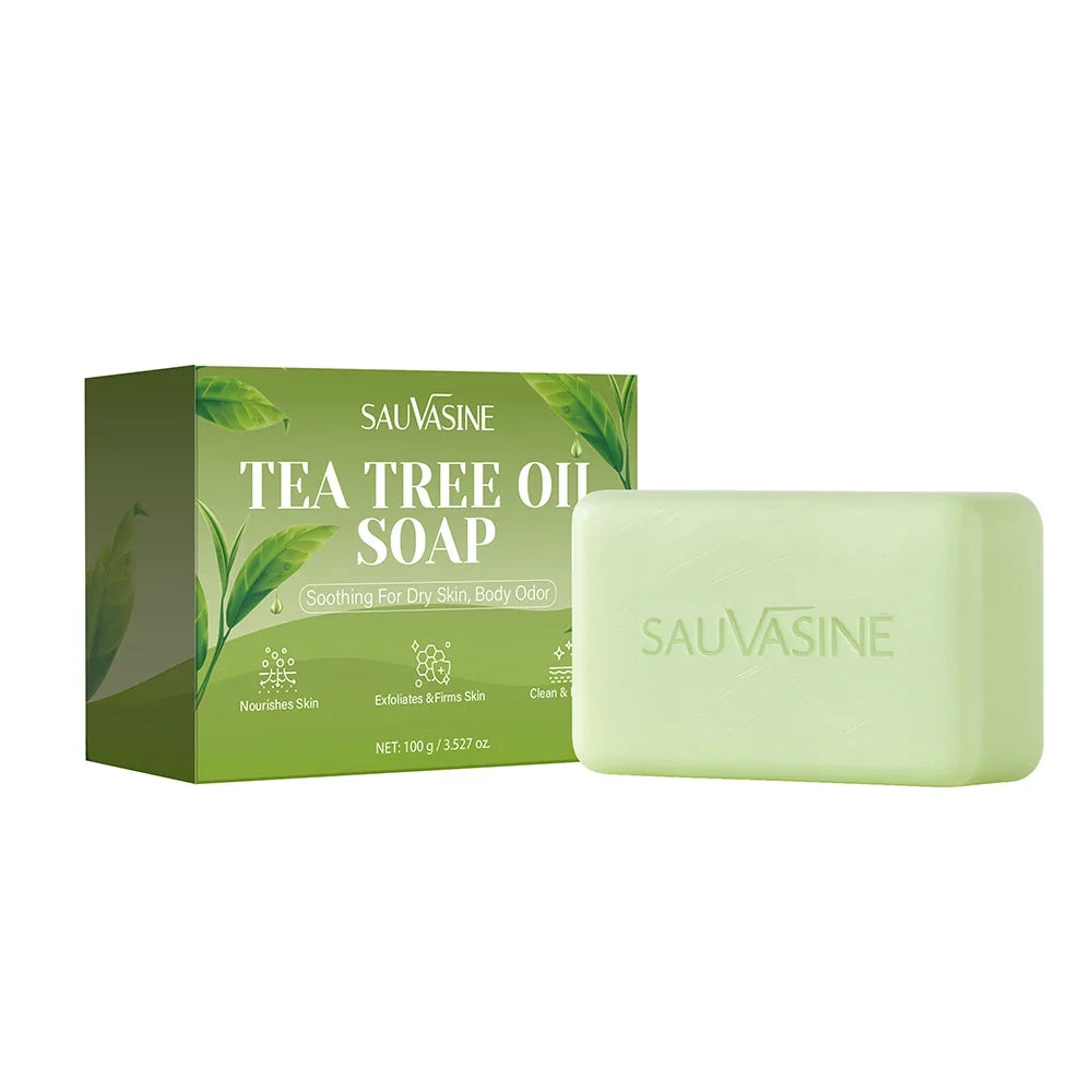 Tea Tree Oil Soap Bar for Men & Women, Deep Cleansing, Soothing for Dry Skin, Body Odor Care, Exfoliates & Firms Skin, 100g