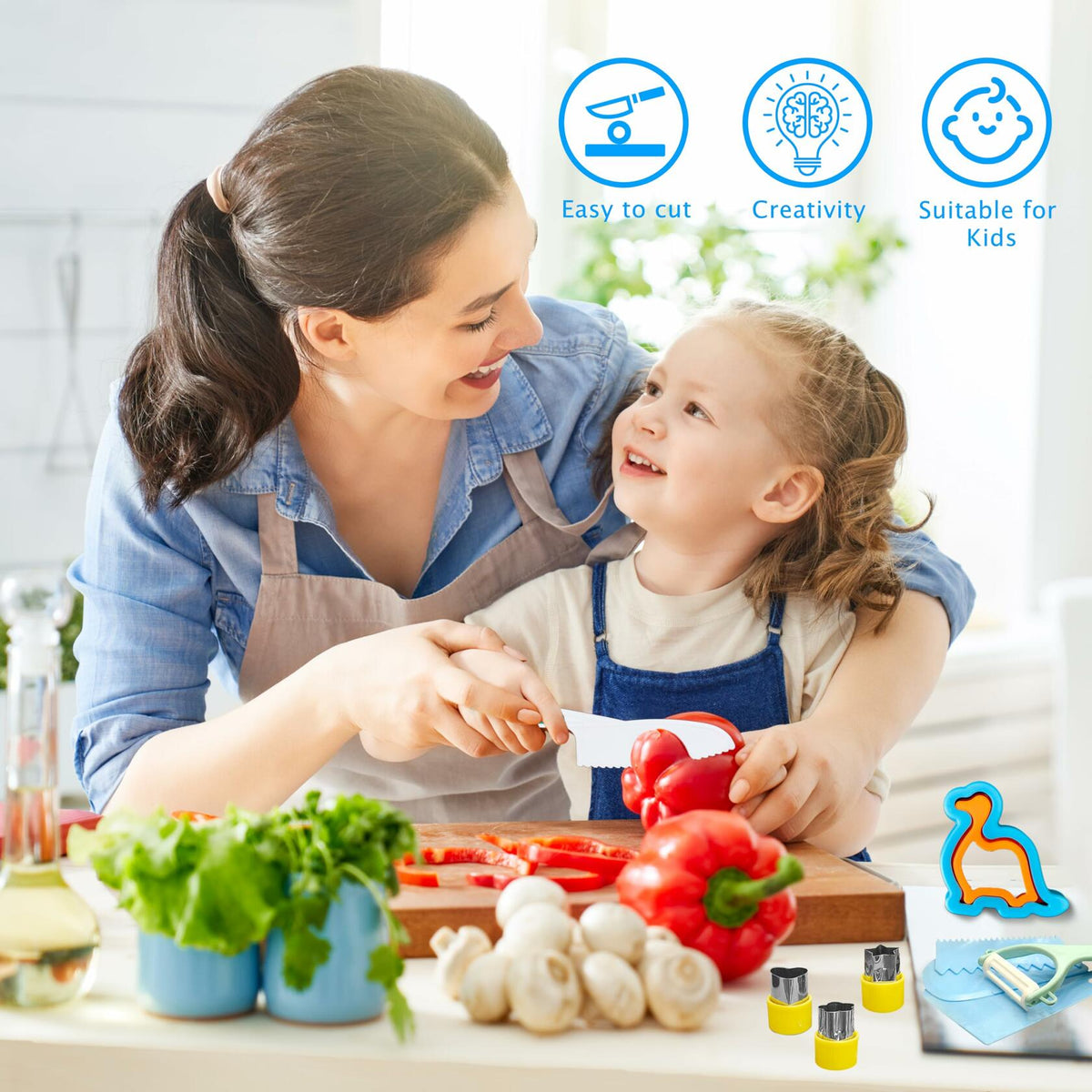 OLRMA 20PCS Kids Knife Set Blue Child-Friendly Plastic Cooking Tools
