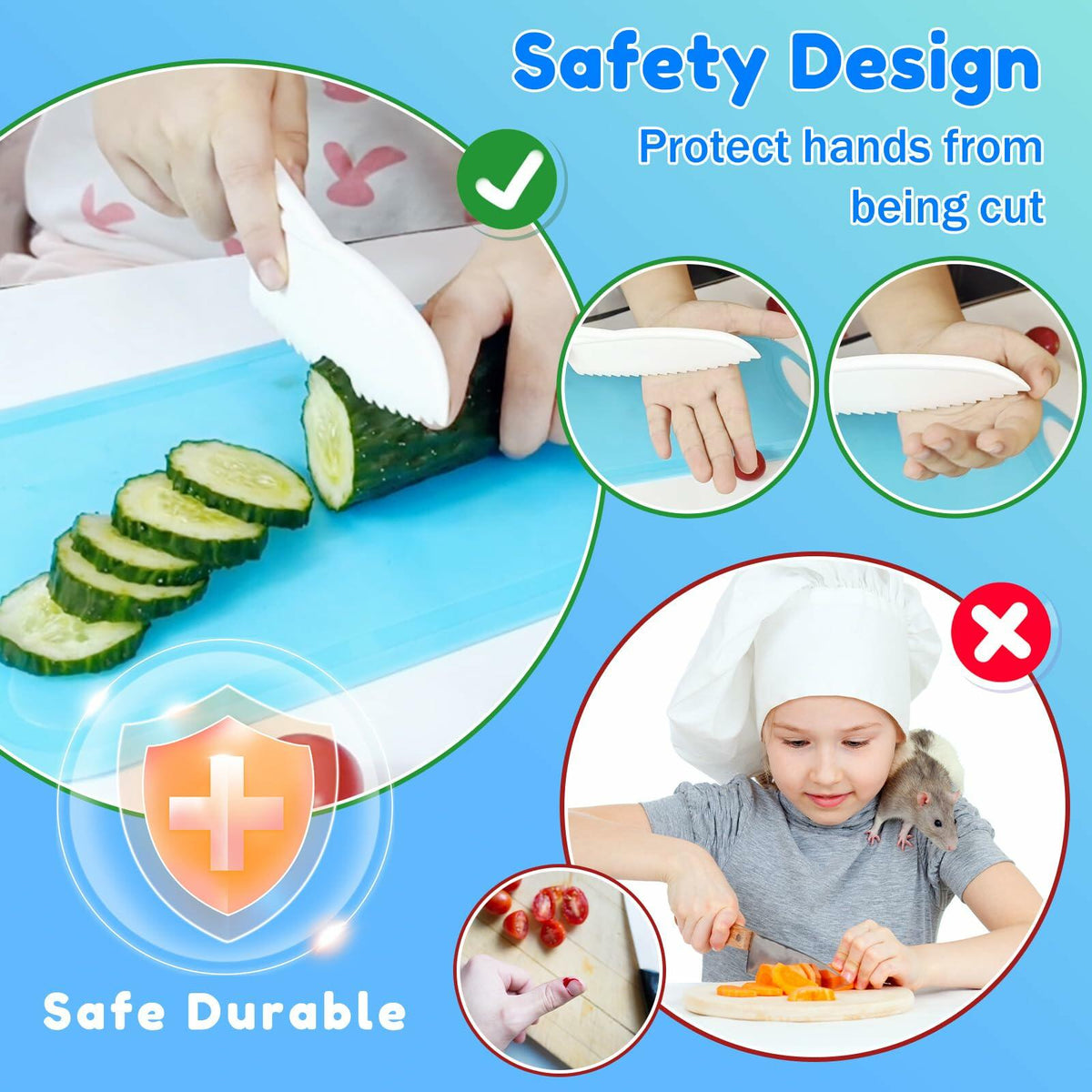 OLRMA 20PCS Kids Knife Set Blue Child-Friendly Plastic Cooking Tools