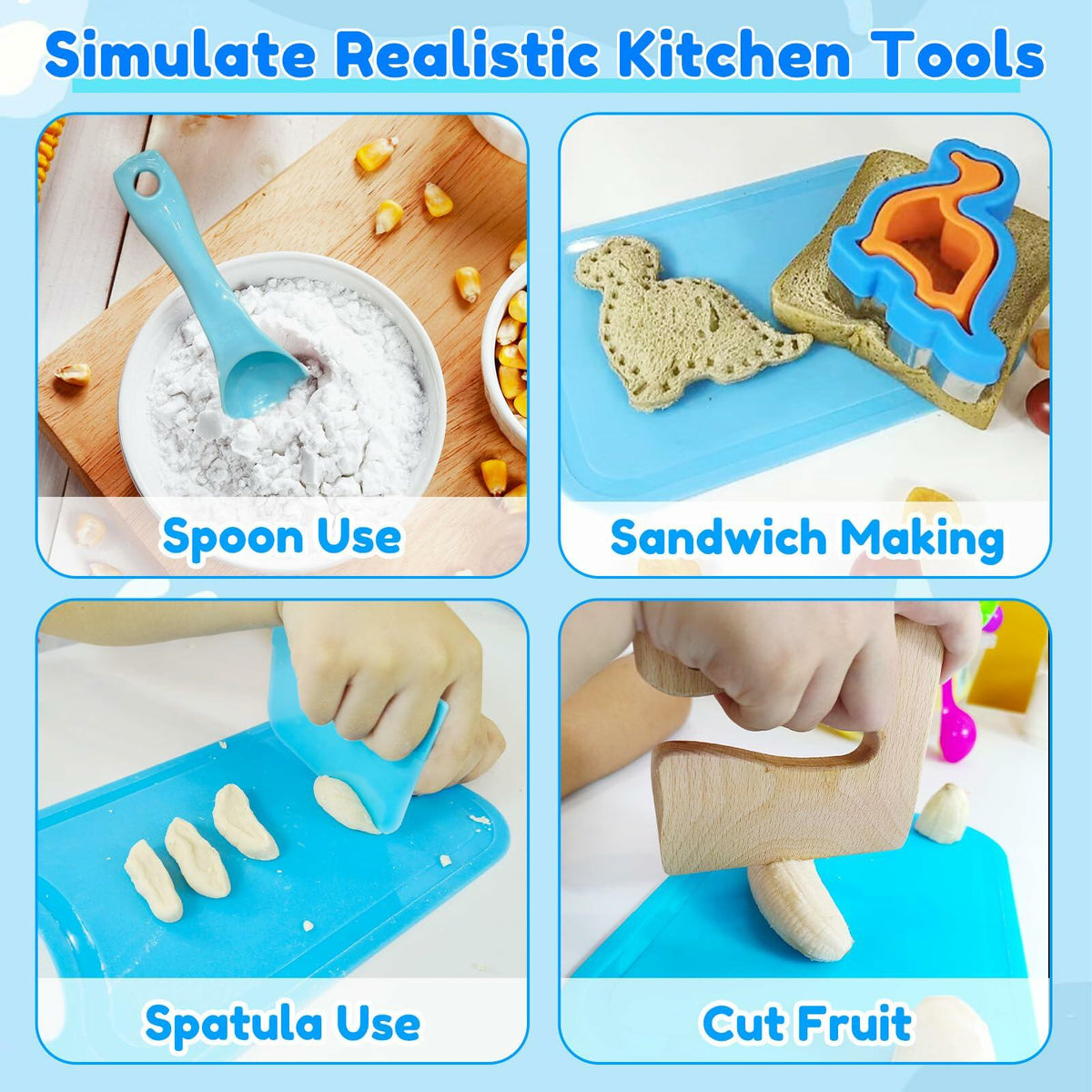 OLRMA 20PCS Kids Knife Set Blue Child-Friendly Plastic Cooking Tools